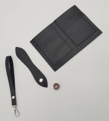 Angel Çanta Aksesuar Kartlıklı Cüzdan İçi Deri Seti Siyah Renk Gümüş Metalli - 3