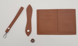 Angel Çanta Aksesuar Kartlıklı Cüzdan İçi Deri Seti Taba Renk Gümüş Metalli - Angel Çanta Aksesuar