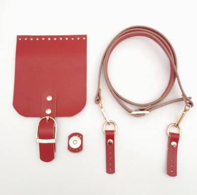 Angel Çanta Aksesuar Kırmızı Gerçek Deri 130x1.5 cm Ayarlı Saplı Çanta Seti Light Gold Metalli - 1