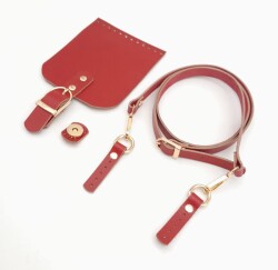 Angel Çanta Aksesuar Kırmızı Gerçek Deri 130x1.5 cm Ayarlı Saplı Çanta Seti Light Gold Metalli - 3