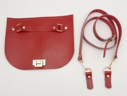 Angel Çanta Aksesuar Kırmızı Gerçek Deri 130x2 cm Ayarlı Saplı Çanta Çanta Seti Light Gold Metalli - Angel Çanta Aksesuar