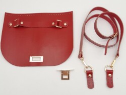 Angel Çanta Aksesuar Kırmızı Gerçek Deri 130x2 cm Ayarlı Saplı Çanta Çanta Seti Light Gold Metalli - 3