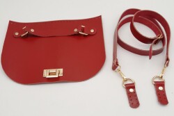 Angel Çanta Aksesuar Kırmızı Gerçek Deri 130x2 cm Ayarlı Saplı Çanta Çanta Seti Light Gold Metalli - 2