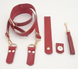 Angel Çanta Aksesuar Kırmızı Gerçek Deri 130x2.3 cm Ayarlı Saplı Püsküllü Çanta Seti Light Gold Metalli - 2