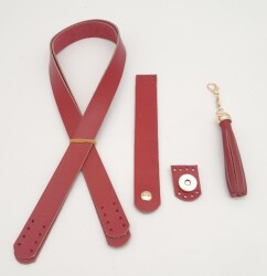 Angel Çanta Aksesuar Kırmızı Gerçek Deri 70x2.3 cm Çift Saplı Püsküllü Çanta Seti Light Gold Metalli - 2