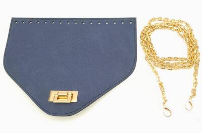 Angel Çanta Aksesuar Lacivert Renk Nubuk Süet 22.5x17 cm Kapaklı 120 cm Zincirli Çanta Seti - 1