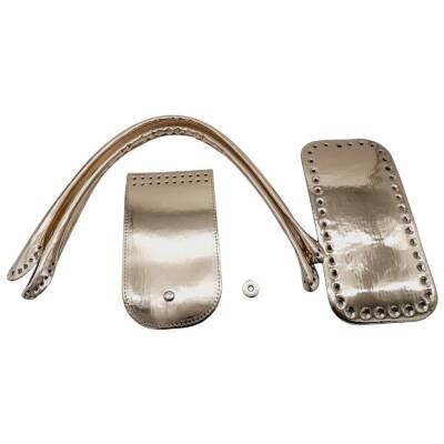 Angel Çanta Aksesuar Pelikan Çanta Saplı Parlak Rugan Deri Çanta Seti Açık Gold Renk - 1