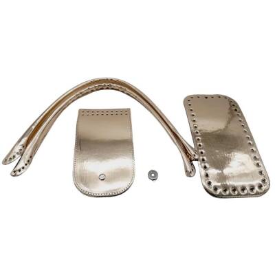 Angel Çanta Aksesuar Pelikan Çanta Saplı Parlak Rugan Deri Çanta Seti Açık Gold Renk - 2