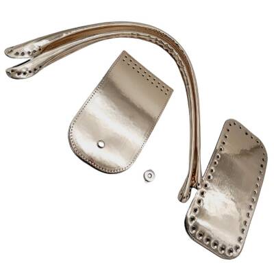 Angel Çanta Aksesuar Pelikan Çanta Saplı Parlak Rugan Deri Çanta Seti Açık Gold Renk - 3