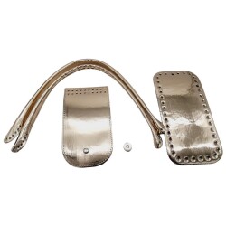 Angel Çanta Aksesuar Pelikan Çanta Saplı Parlak Rugan Deri Çanta Seti Açık Gold Renk - Angel Çanta Aksesuar