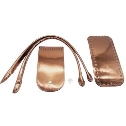 Angel Çanta Aksesuar Pelikan Çanta Saplı Parlak Rugan Deri Çanta Seti Bakır Renk - Angel Çanta Aksesuar