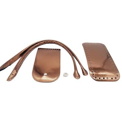 Angel Çanta Aksesuar Pelikan Çanta Saplı Parlak Rugan Deri Çanta Seti Bakır Renk - 2