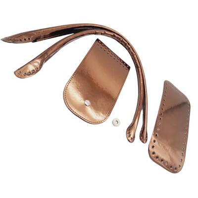 Angel Çanta Aksesuar Pelikan Çanta Saplı Parlak Rugan Deri Çanta Seti Bakır Renk - 3