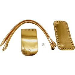 Angel Çanta Aksesuar Pelikan Çanta Saplı Parlak Rugan Deri Çanta Seti Gold Renk - Angel Çanta Aksesuar