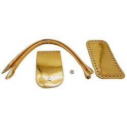 Angel Çanta Aksesuar Pelikan Çanta Saplı Parlak Rugan Deri Çanta Seti Gold Renk - 2