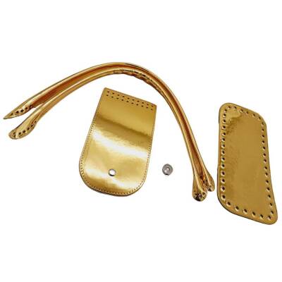 Angel Çanta Aksesuar Pelikan Çanta Saplı Parlak Rugan Deri Çanta Seti Gold Renk - 3