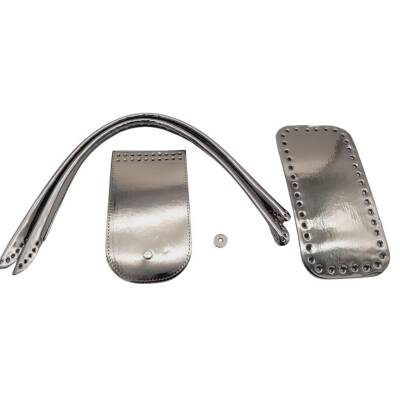 Angel Çanta Aksesuar Pelikan Çanta Saplı Parlak Rugan Deri Çanta Seti Koyu Gri Renk - 1