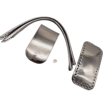 Angel Çanta Aksesuar Pelikan Çanta Saplı Parlak Rugan Deri Çanta Seti Koyu Gri Renk - 3