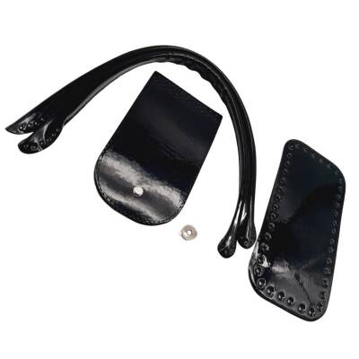 Angel Çanta Aksesuar Pelikan Çanta Saplı Parlak Rugan Deri Çanta Seti Siyah Renk - 3