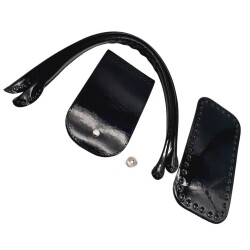 Angel Çanta Aksesuar Pelikan Çanta Saplı Parlak Rugan Deri Çanta Seti Siyah Renk - 3