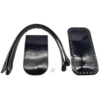 Angel Çanta Aksesuar Pelikan Çanta Saplı Parlak Rugan Deri Çanta Seti Siyah Renk - 1