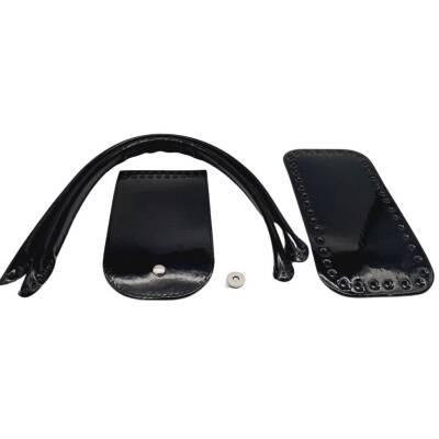 Angel Çanta Aksesuar Pelikan Çanta Saplı Parlak Rugan Deri Çanta Seti Siyah Renk - 2