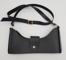 Angel Çanta Aksesuar Siyah Suni Deri 120x2 cm Çanta Saplı Deri Seti Light Gold Metalli - Angel Çanta Aksesuar