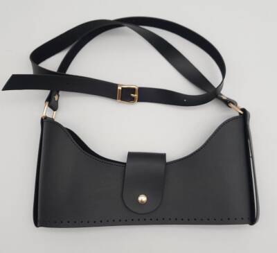 Angel Çanta Aksesuar Siyah Suni Deri 120x2 cm Çanta Saplı Deri Seti Light Gold Metalli - 1