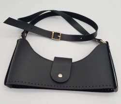 Angel Çanta Aksesuar Siyah Suni Deri 120x2 cm Çanta Saplı Deri Seti Light Gold Metalli - 2