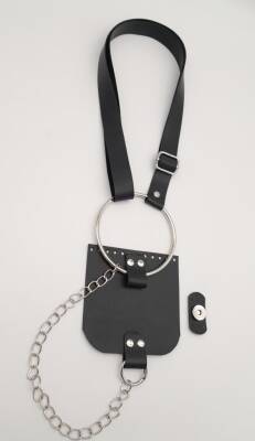 Angel Çanta Aksesuar Siyah Suni Deri Halkalı Model Kapaklı Set Gümüş Metalli - 2