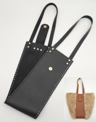 Angel Çanta Aksesuar Suni Deri Kova Model Siyah Renk Çanta Deri Seti Light Gold Metal - Angel Çanta Aksesuar