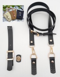 Angel Çanta Aksesuar Siyah Tek Kat Suni Deri Çanta Seti Light Gold Metalli - Angel Çanta Aksesuar