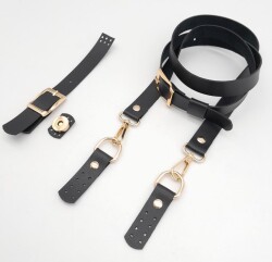 Angel Çanta Aksesuar Siyah Tek Kat Suni Deri Çanta Seti Light Gold Metalli - 3