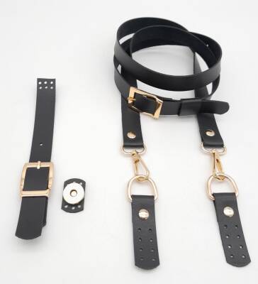 Angel Çanta Aksesuar Siyah Tek Kat Suni Deri Çanta Seti Light Gold Metalli - 2