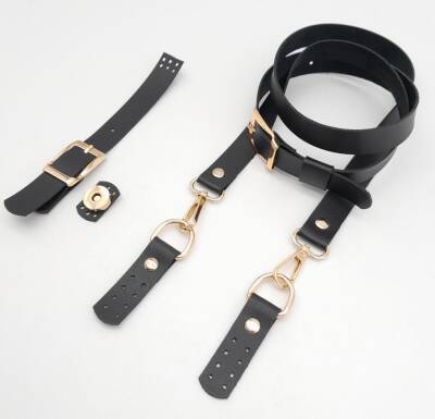 Angel Çanta Aksesuar Siyah Tek Kat Suni Deri Çanta Seti Light Gold Metalli - 3