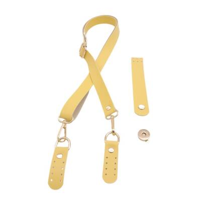 Angel Çanta Aksesuar Suni Deri 110x2 cm Ayarlı Çanta Saplı Kapaklı Sarı Renk Çanta Seti Light Gold Metalli - 2