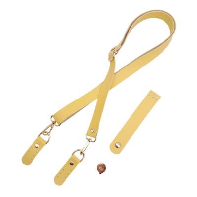 Angel Çanta Aksesuar Suni Deri 110x2 cm Ayarlı Çanta Saplı Kapaklı Sarı Renk Çanta Seti Light Gold Metalli - 3