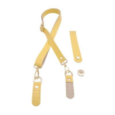 Angel Çanta Aksesuar Suni Deri 110x2 cm Ayarlı Çanta Saplı Kapaklı Sarı Renk Çanta Seti Light Gold Metalli - 4