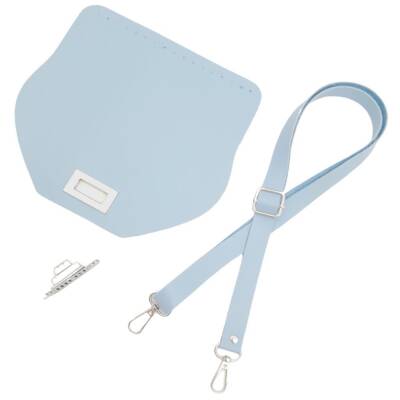 Angel Çanta Aksesuar Suni Deri 21x19 cm Kapaklı ve Ayarlı Saplı Çanta Seti Bebe Mavi Renk Gümüş Metalli - 3