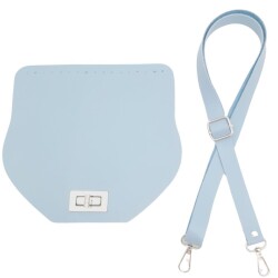 Angel Çanta Aksesuar Suni Deri 21x19 cm Kapaklı ve Ayarlı Saplı Çanta Seti Bebe Mavi Renk Gümüş Metalli - Angel Çanta Aksesuar