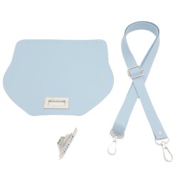 Angel Çanta Aksesuar Suni Deri 21x19 cm Kapaklı ve Ayarlı Saplı Çanta Seti Bebe Mavi Renk Gümüş Metalli - 2