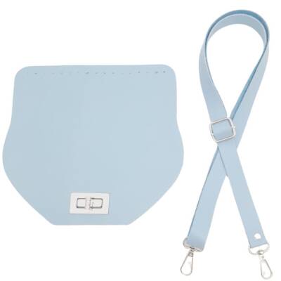 Angel Çanta Aksesuar Suni Deri 21x19 cm Kapaklı ve Ayarlı Saplı Çanta Seti Bebe Mavi Renk Gümüş Metalli - 1