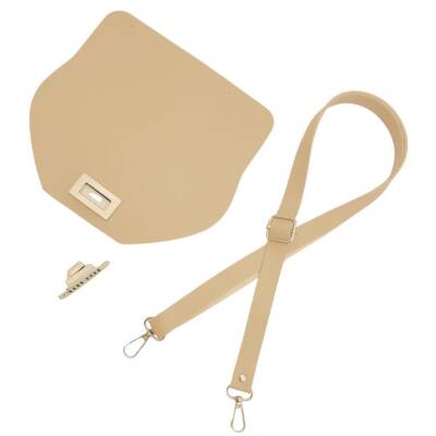 Angel Çanta Aksesuar Suni Deri 21x19 cm Kapaklı ve Ayarlı Saplı Çanta Seti Bej Renk Gümüş Metalli - 3