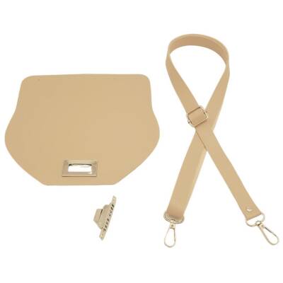 Angel Çanta Aksesuar Suni Deri 21x19 cm Kapaklı ve Ayarlı Saplı Çanta Seti Bej Renk Gümüş Metalli - 2