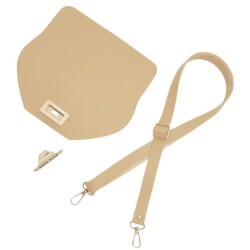 Angel Çanta Aksesuar Suni Deri 21x19 cm Kapaklı ve Ayarlı Saplı Çanta Seti Bej Renk Gümüş Metalli - 3