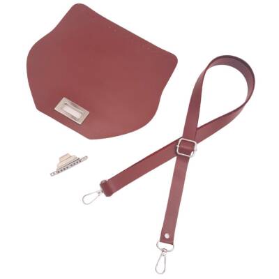 Angel Çanta Aksesuar Suni Deri 21x19 cm Kapaklı ve Ayarlı Saplı Çanta Seti Bordo Renk Gümüş Metalli - 3