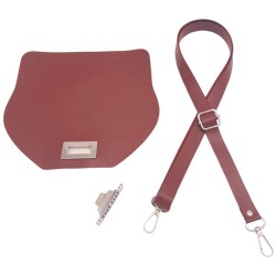 Angel Çanta Aksesuar Suni Deri 21x19 cm Kapaklı ve Ayarlı Saplı Çanta Seti Bordo Renk Gümüş Metalli - 2