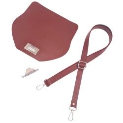 Angel Çanta Aksesuar Suni Deri 21x19 cm Kapaklı ve Ayarlı Saplı Çanta Seti Bordo Renk Gümüş Metalli - 3