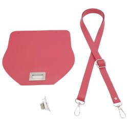 Angel Çanta Aksesuar Suni Deri 21x19 cm Kapaklı ve Ayarlı Saplı Çanta Seti Fuşya Renk Gümüş Metalli - 2