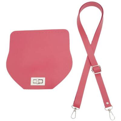 Angel Çanta Aksesuar Suni Deri 21x19 cm Kapaklı ve Ayarlı Saplı Çanta Seti Fuşya Renk Gümüş Metalli - 1